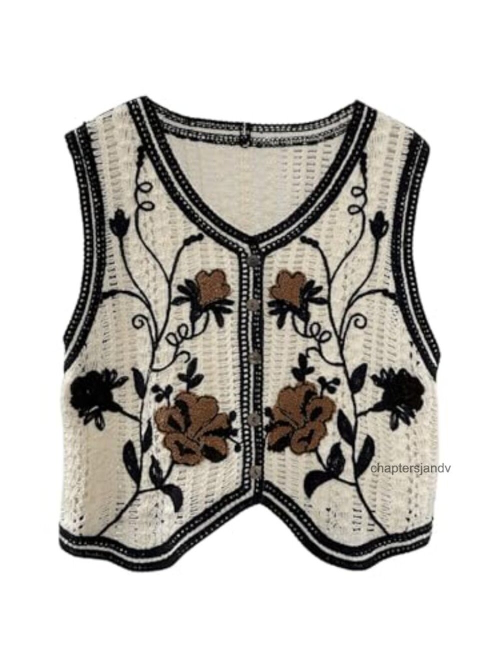 Women's Floral Crochet Button Vest Cowgirl Western Top Sleeveless